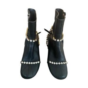 RARE Maison margiela black leather diamond rhinestone boots